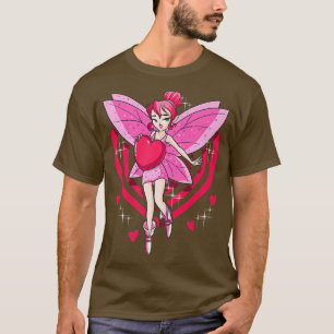 Camiseta Fada Rosa Pastel Com Corações Vermelhos RaparigasT