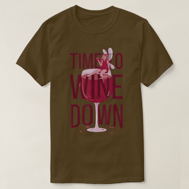Camiseta Fada senta-se no copo do vinho Tempo para encher o (Frente do Design)