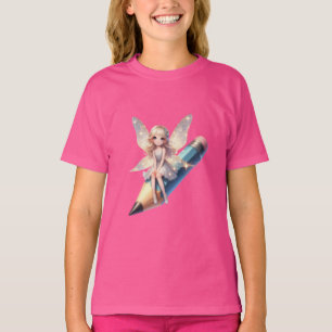 Camiseta Fada Sentada Em T-shirt De Lápis De Volta À Escola