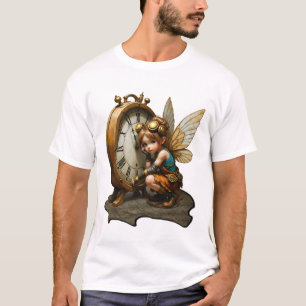 Camiseta Fada Steampunk com Asas de Ouro e Relógio Antiquad