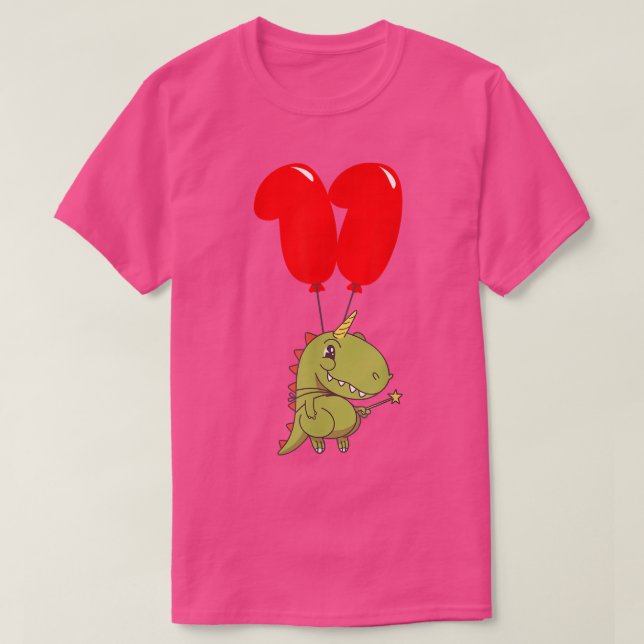 Camiseta Fada T-Rex Cuta - Aniversário de 11 - Crianças Bal (Frente do Design)