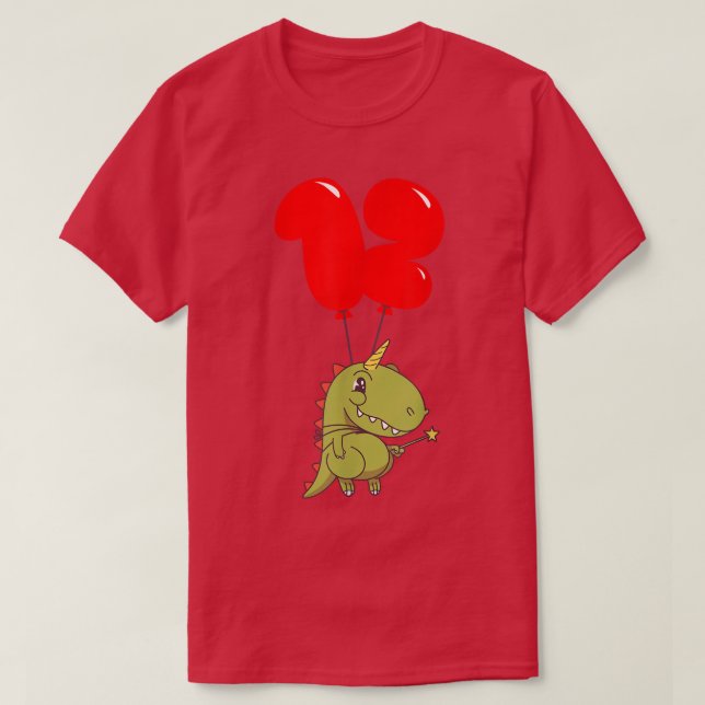 Camiseta Fada T-Rex Cuta - Aniversário de 12 - Crianças Bal (Frente do Design)