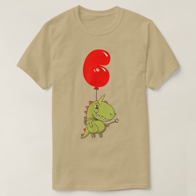Camiseta Fada T-Rex Cute - Aniversário do 6 - Miúdos (Frente do Design)