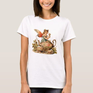 Camiseta Fada vintage e bule de chá adoráveis