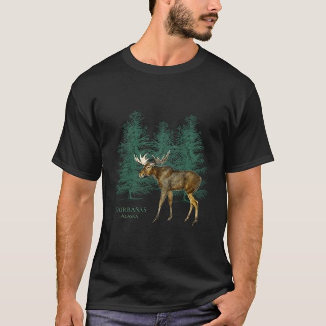 Camiseta Fairbanks Alaska Moose Trees - Look (Frente)