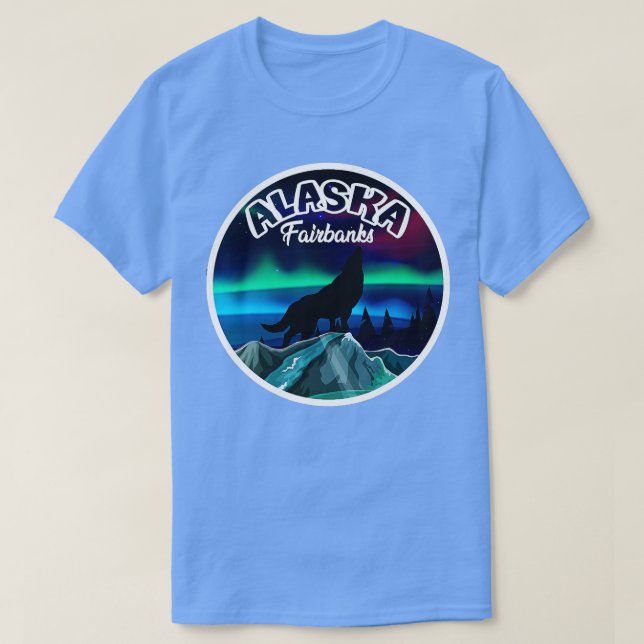 Camiseta Fairbanks Alaska Norte Lights Wolf TShirt (Frente do Design)