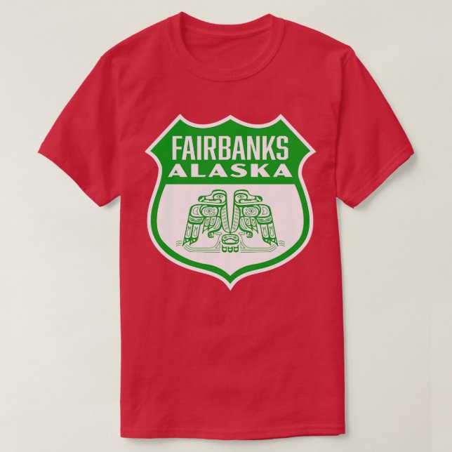 Camiseta Fairbanks Alaska Retro Bird Shield Green (Frente do Design)