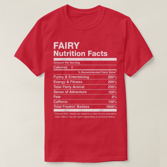 Camiseta Fairy Nutrition Facts Name (Fatos Nutricionais), D (Frente do Design)