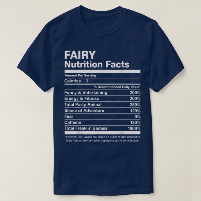 Camiseta Fairy Nutrition Facts Name (Fatos Nutricionais), D (Frente do Design)