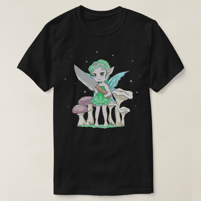 Camiseta Fairycore Aesthetic Kawaii Fairy Holding A Knife C (Frente do Design)
