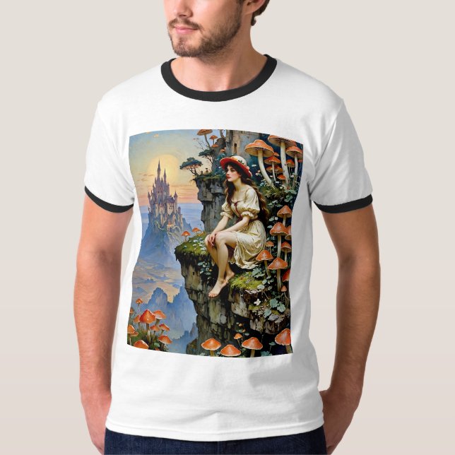 Camiseta Fairycore Girl Cliffside Mushroom Castle Shirt (Frente)