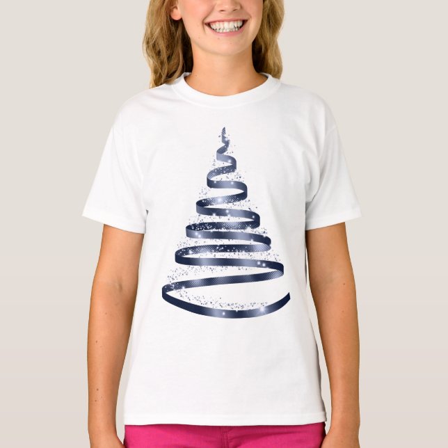 Camiseta Faísca de Árvore Azul Brilhante de Natal (Frente)