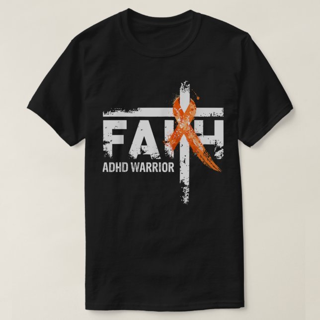 Camiseta Faith ADHD Consciência Laranja Fita Cristã Cruz (Frente do Design)