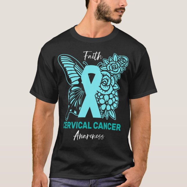 Camiseta Faith Butterfly Floral Cervical Cancer Awareness (Frente)