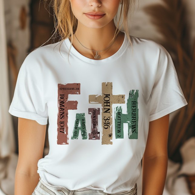 Camiseta Faith Christian Cross Bíblia Verse (Express your faith with style and confidence with our meaningful religious design T-shirt.)