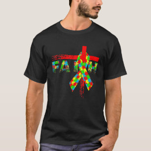 Camiseta Faith Christian Cross Ribbon Quebra-cabeça Autism