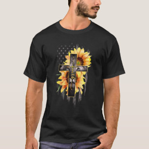 Camiseta Faith Cross Christian Lion Sunflower American Flag