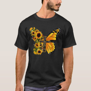 Camiseta Faith Cross Sunflower Butterfly Christian Vintage