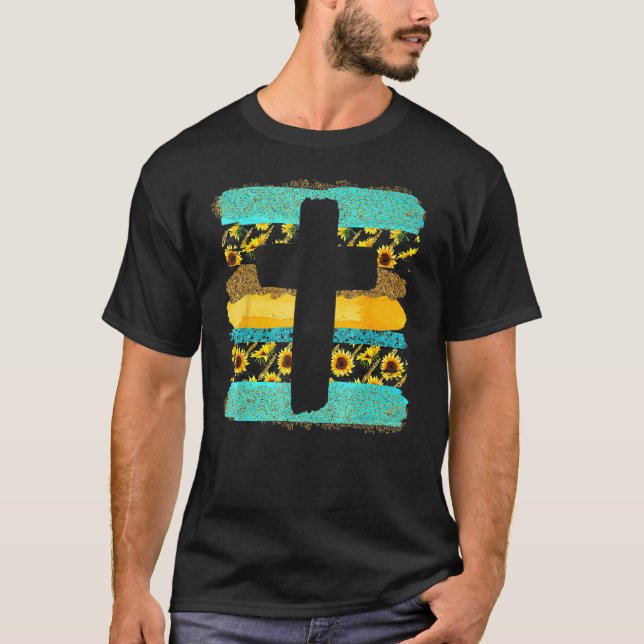 Camiseta Faith Cross with Sunflower God Jesus Christian Bib (Frente)