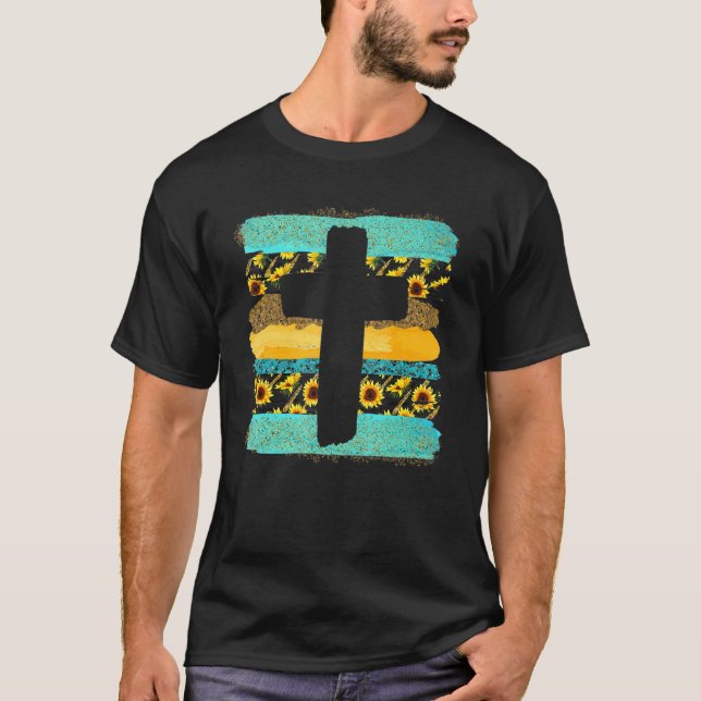 Camiseta Faith Cross with Sunflower God Jesus Christian Bib (Frente)