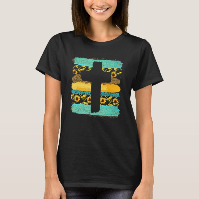 Camiseta Faith Cross with Sunflower God Jesus Christian Bib (Frente)