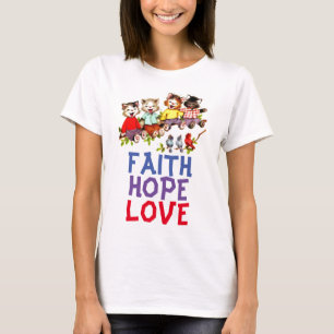 Camiseta FAITH ESPERA AMOR, T-shirts cristãs de gatos
