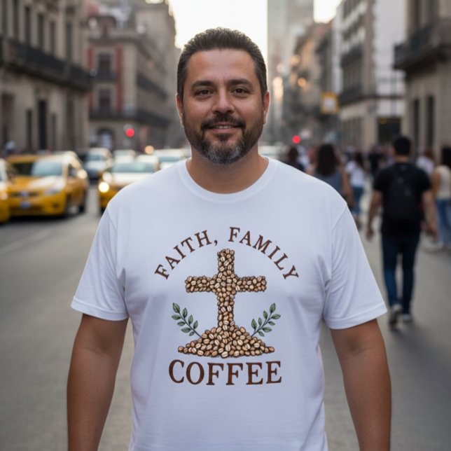 Camiseta Faith, Family, Coffee (Criador carregado)