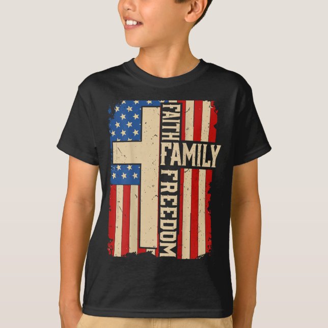Camiseta Faith Family Dom God Country Patriotic Christian O (Frente)