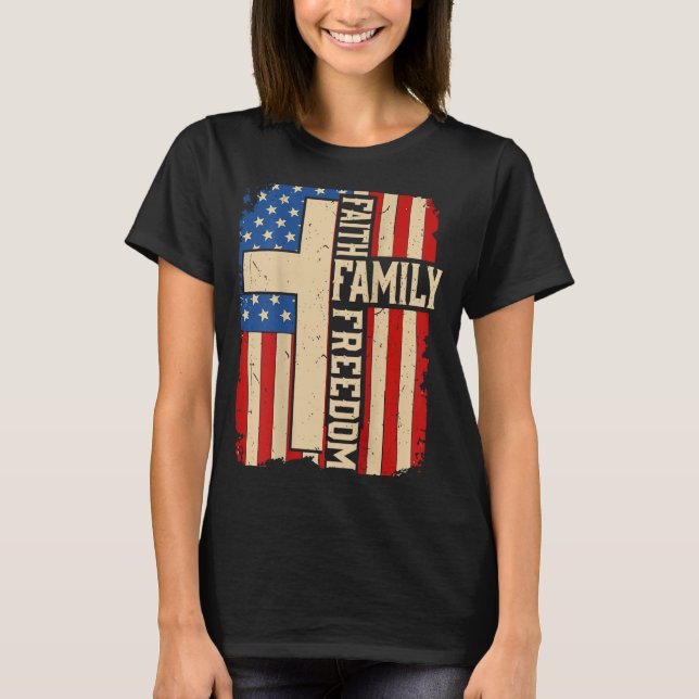 Camiseta Faith Family Dom God Country Patriotic Christian O (Frente)