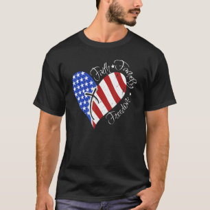 Camiseta Faith Family Freedom American Flag Cross Heart