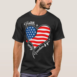 Camiseta Faith Family Freedom Patriotic Cross Heari Ameri