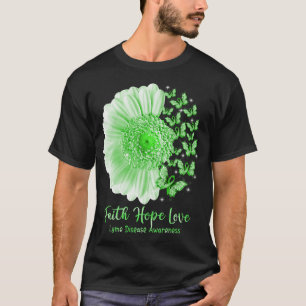 Camiseta Faith Hope ama a Borboleta Sunflower Lyme Doença A