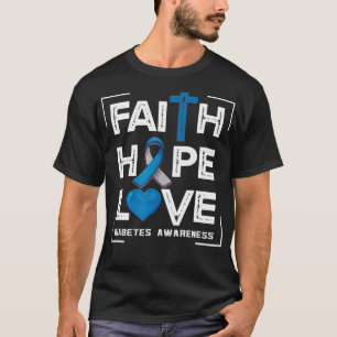 Camiseta Faith Hope Ama a Consciência da Diabetes