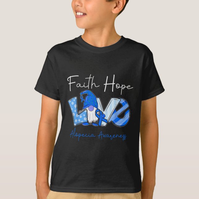 Camiseta Faith Hope ama Alopecia Consciência 3 (Frente)