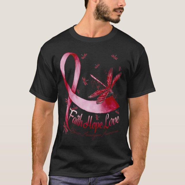 Camiseta Faith Hope ama Aneurísmo cerebral Dragonfly (Frente)