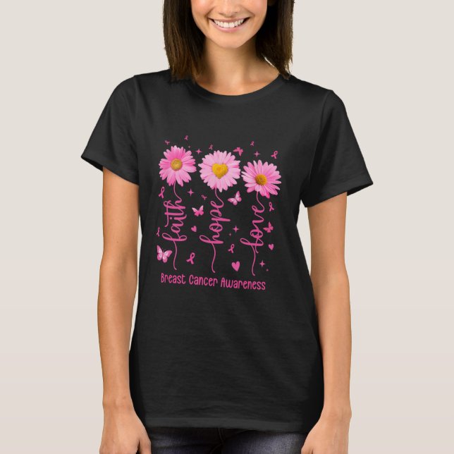 Camiseta Faith Hope ama Awarenes do Cancer de Fita Rosa (Frente)