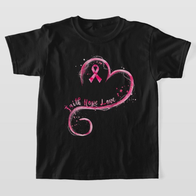 Camiseta Faith Hope ama Awarenes do Cancer de Fita Rosa (Postura )