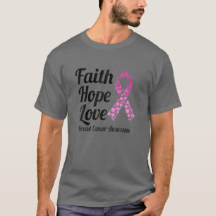 Camiseta Faith Hope ama Awarenes do Cancer de Fita Rosa
