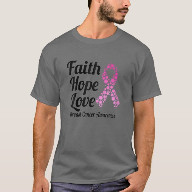 Camiseta Faith Hope ama Awarenes do Cancer de Fita Rosa (Frente)