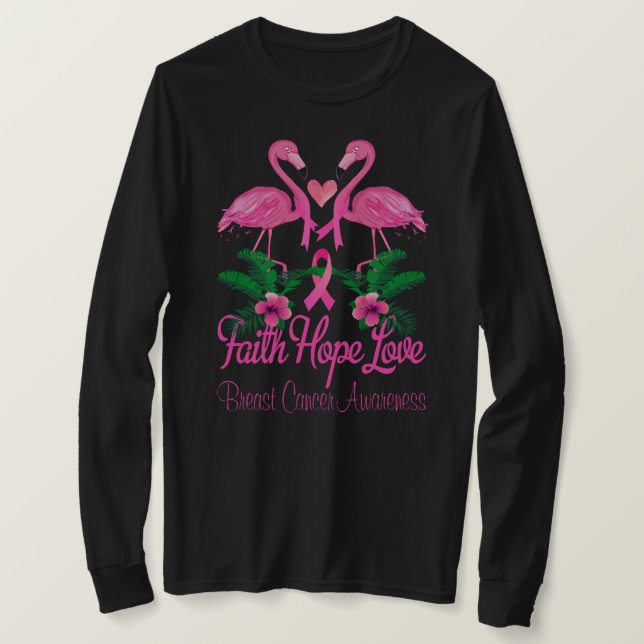 Camiseta Faith Hope ama Cancer de Fama Flamingo Rosa (Frente do Design)