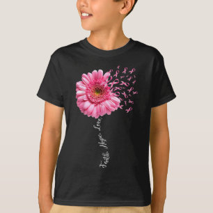 Camiseta Faith Hope ama Cinza Rosa Fita Daisse Breve Ca