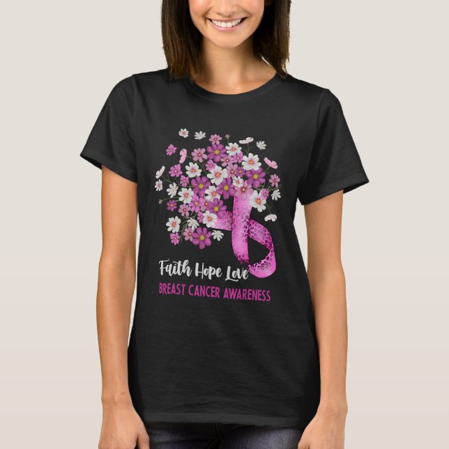 Camiseta Faith Hope ama Consciência do Cancer da Mama Flora (Frente)