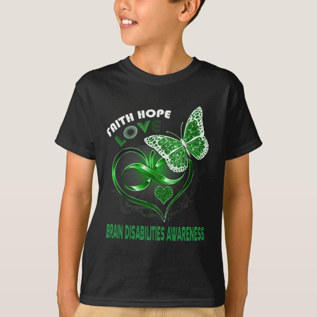 Camiseta Faith Hope ama Deficiência cerebral Sensibilização (Frente)