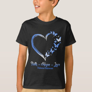 Camiseta Faith Hope ama Diabetes Sensibilização Borboleta d