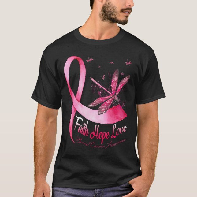 Camiseta Faith Hope ama Dragonfly Cancer Sensibilização (Frente)