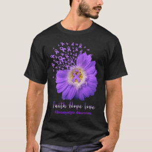 Camiseta Faith Hope ama Fibromialgia Consciência Roxo