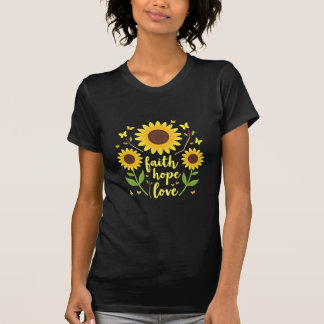 Camiseta Faith Hope Ama flores amarelas
