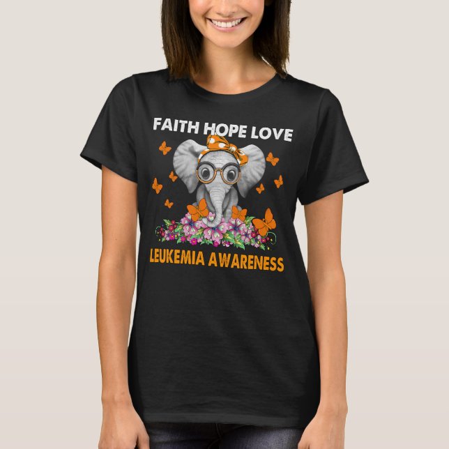 Camiseta Faith Hope ama Leucemia Consciencialização Elefant (Frente)