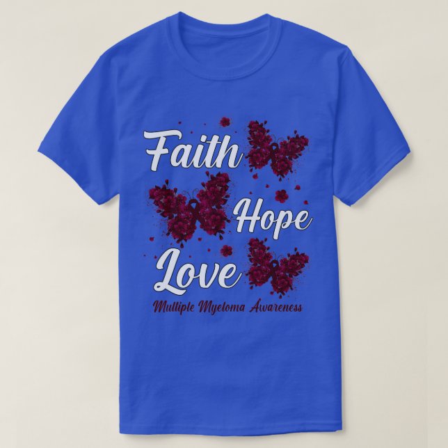 Camiseta Faith Hope ama Múltiplos Mielomas Atenção Butterf (Frente do Design)