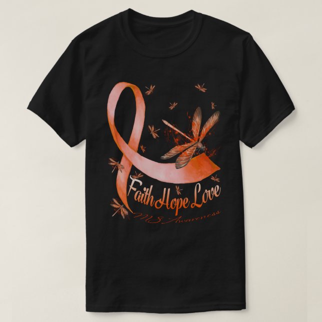 Camiseta Faith Hope ama o Dragonfly da Consciência da MS (Frente do Design)
